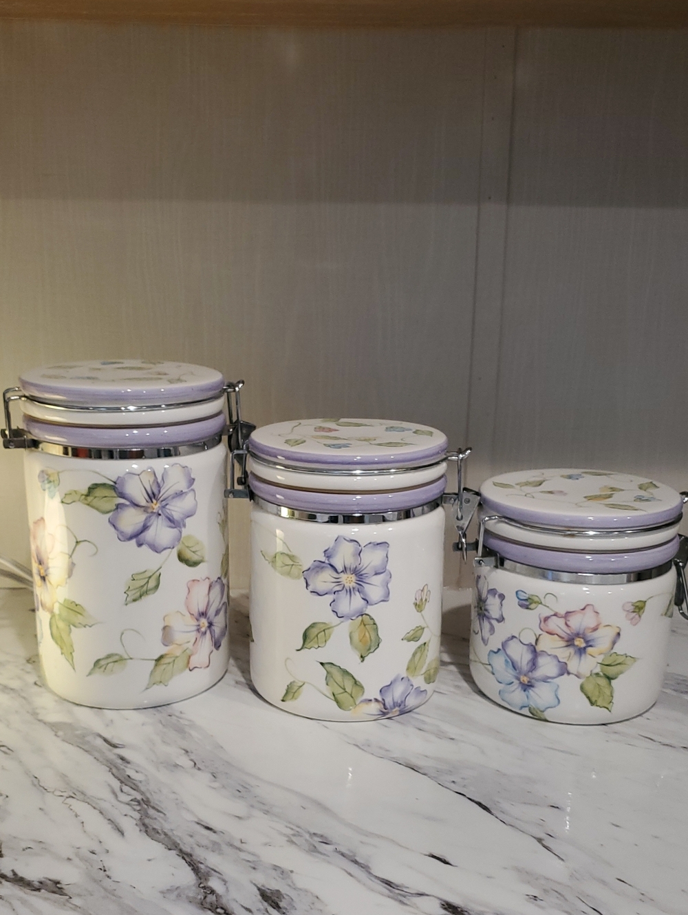 Vintage Floral Ceramic Kitchen Canister Set - Lavender Accents Capriware